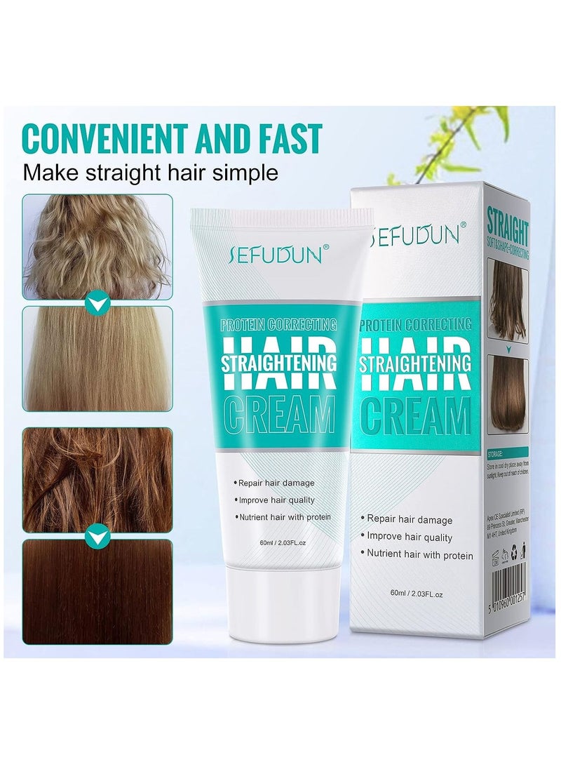 Sefudun - 60ml Protein Correcting Hair Straightener Cream Silk Gloss Hair Straightening Cream Collagen Gloss and Smoothing Hair Cream for No Frizz Hair Curly Hair All Hair Types Hair Products for Women Men - Image 1