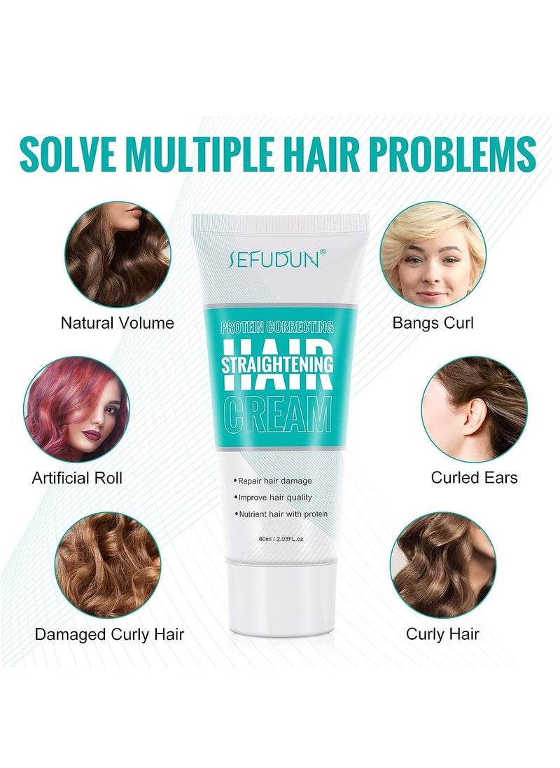 Sefudun - 60ml Protein Correcting Hair Straightener Cream Silk Gloss Hair Straightening Cream Collagen Gloss and Smoothing Hair Cream for No Frizz Hair Curly Hair All Hair Types Hair Products for Women Men - Image 1