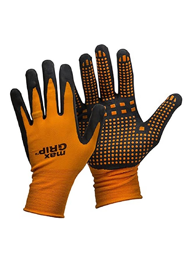 Midwest Pair of Max Grip Heavy-Duty Nitrile Dot Gardening Gloves Black and Orange One Size - Image 2