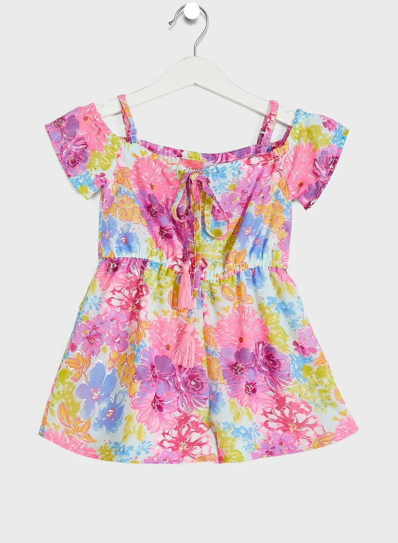 Nautinati Nauti Nati Girls Yellow Pink Off-Shoulder Printed Jumpsuit