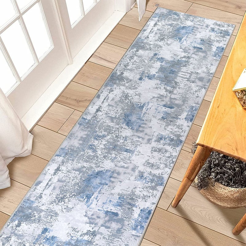 Famibay famibay Runner Rugs for Hallway 2x10 Runner Rug Non Slip Modern Hallway Rug Runner Printed Abstract Soft Low Pile Carpet Runners for Hallway Kitchen Entryway(Blue/Grey) - Image 2