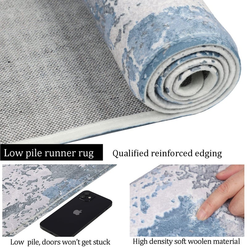 Famibay famibay Runner Rugs for Hallway 2x10 Runner Rug Non Slip Modern Hallway Rug Runner Printed Abstract Soft Low Pile Carpet Runners for Hallway Kitchen Entryway(Blue/Grey) - Image 5