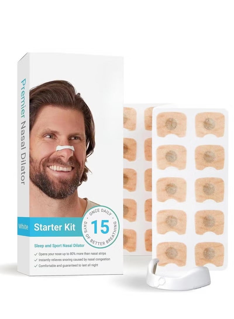 STARTER Nasal Strip Starter Kit (15 Count White) - Boost Oxygen Intake, Reduce Snoring, Improve Sleep Quality - Sweat Resistant, Skin Safe Nasal Strips - Extra Strength Snoring Solution - Image 1