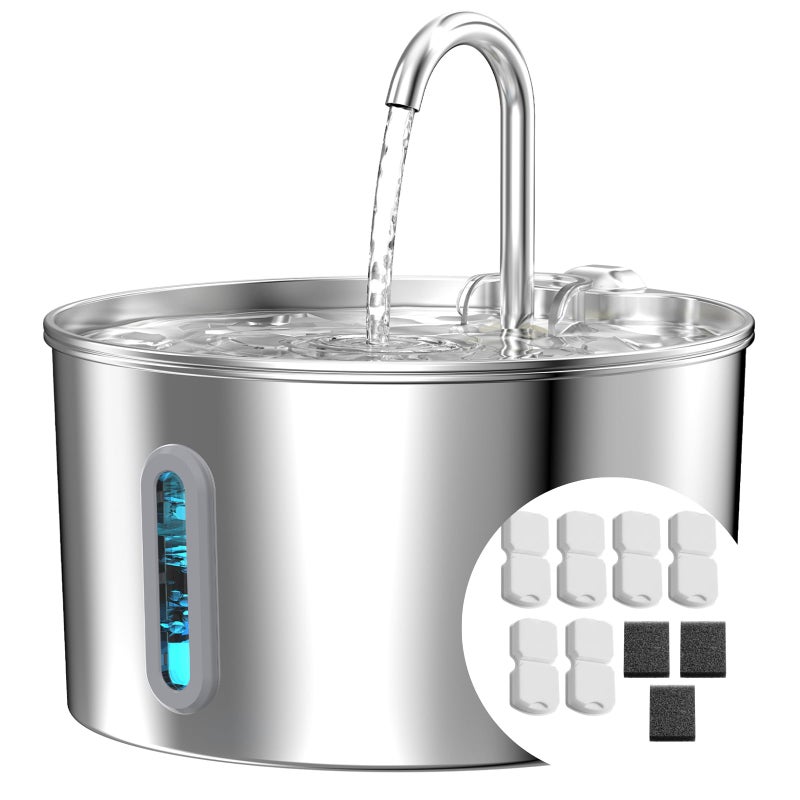 KOOGMOON Cat Water Fountain Stainless Steel: 74oz/2.2L Cat Fountain for Drinking - Pet Water Fountain for Cats Inside - Automatic Cat Water Dispenser Bowl - Cat Feeding & Watering Supplies 6 Filters 3 Sponges - Image 1