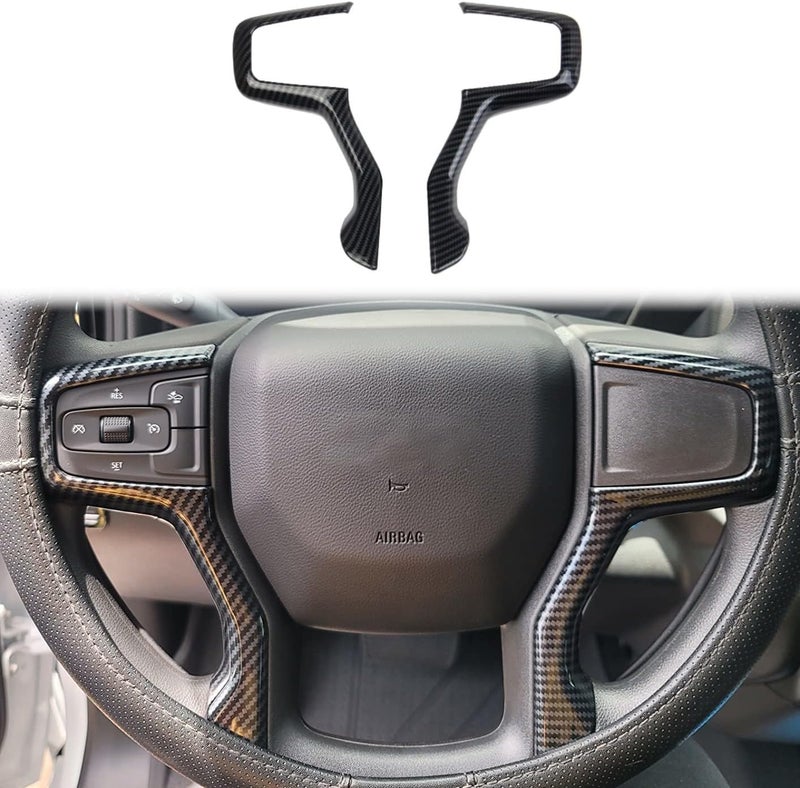 Fewshaw Carbon Fiber Steering Wheel Cover Molding Trims Accessoriess for 2019-2025 Chevy Silverado Blazer 2021-2024 Tahoe Suburban (Side Trim) - Image 1
