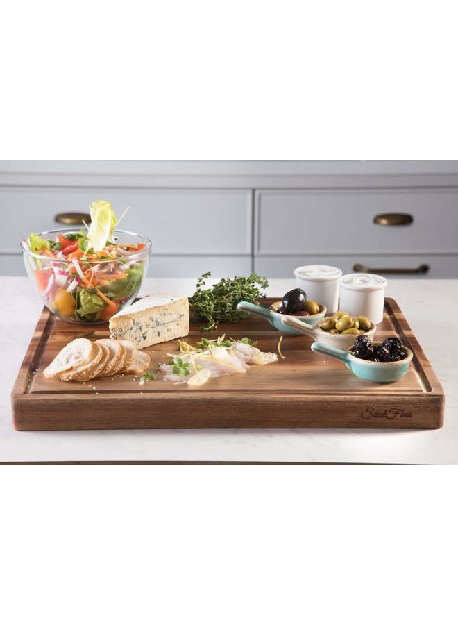 SOULFINO PREMIUM ACACIA Cutting Board & Professional Heavy Duty er Block w/Juice Groove - Extra Large (17"x13"x1.4") Organic, End Grain Chopping Block. Ideal Serving Tray for Meat & Cheese - Image 5