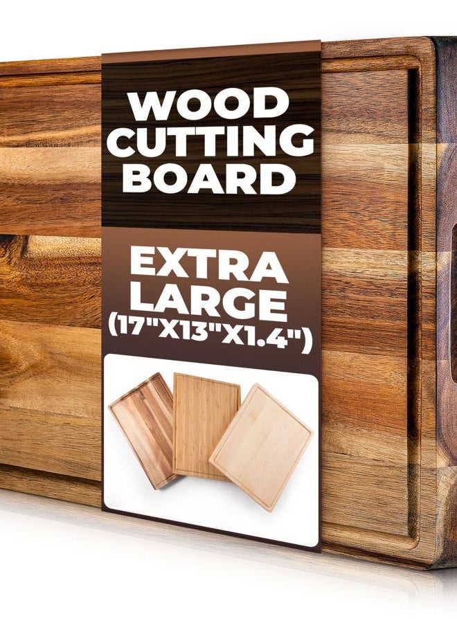 SOULFINO PREMIUM ACACIA Cutting Board & Professional Heavy Duty er Block w/Juice Groove - Extra Large (17"x13"x1.4") Organic, End Grain Chopping Block. Ideal Serving Tray for Meat & Cheese - Image 1