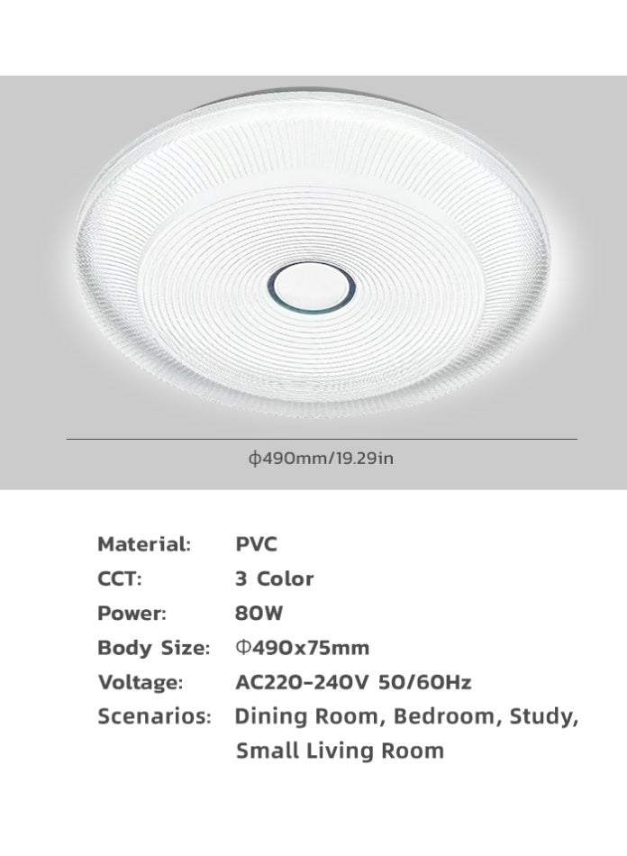 مودي مصباح سقف LED بقوة 80 واط، 49 سم، 3 ألوان قابلة للتبديل بتقنية CCT، 3000 كلفن/4000 كلفن/6500 كلفن، سطوع عالي 6000 لومن، بدون وميض، مصباح تثبيت مدمج من مادة PVC لغرفة النوم، غرفة المعيشة، غرفة الطعام - Image 5