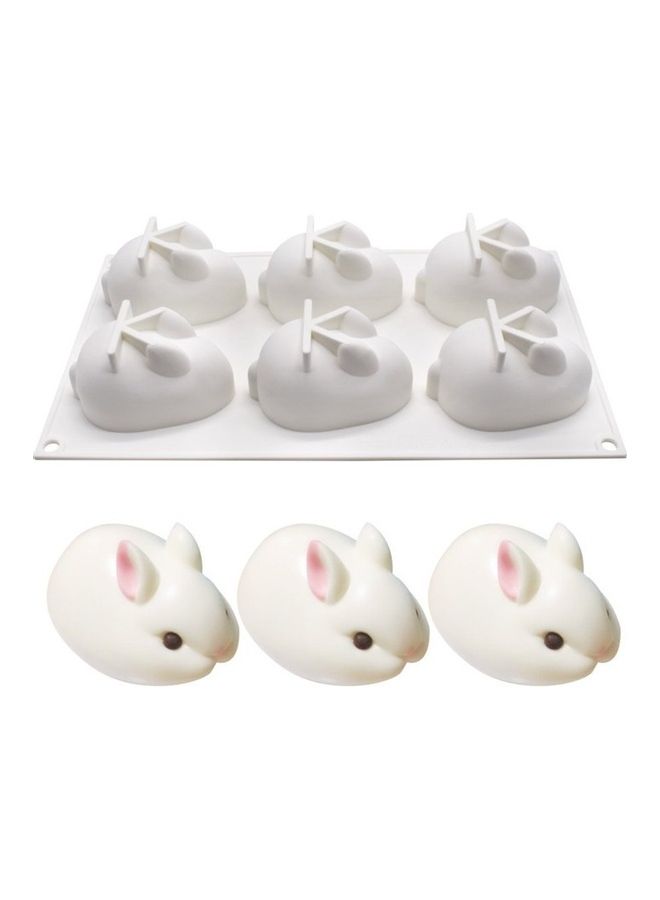 NIBEMINENT 6-Cavity Cartoon Rabbit Silicone Mould White 29.5x17x5cm - Image 1