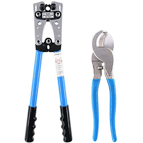 Glarks 2Pcs Wire Crimper Terminal Crimping Tool Cable Lug Crimper CuAl Terminal Ratchet Electrician Plier with Cable Cutter for 10 8 6 4 2 10 AWG Wire Cable Cutting and Crimping - Image 1