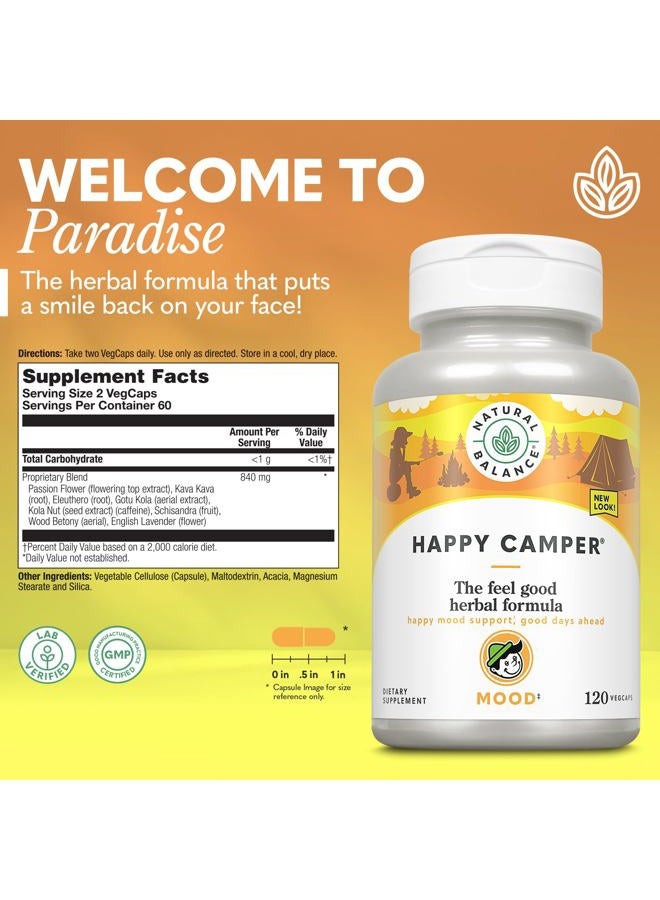 Natural Balance المخيم السعيد - مكمل دعم المزاج الجيد - كبسولات جوتو كولا، زهرة العاطفة، وكافا كافا - ضمان 60 يوم (120 حبة) - Image 2