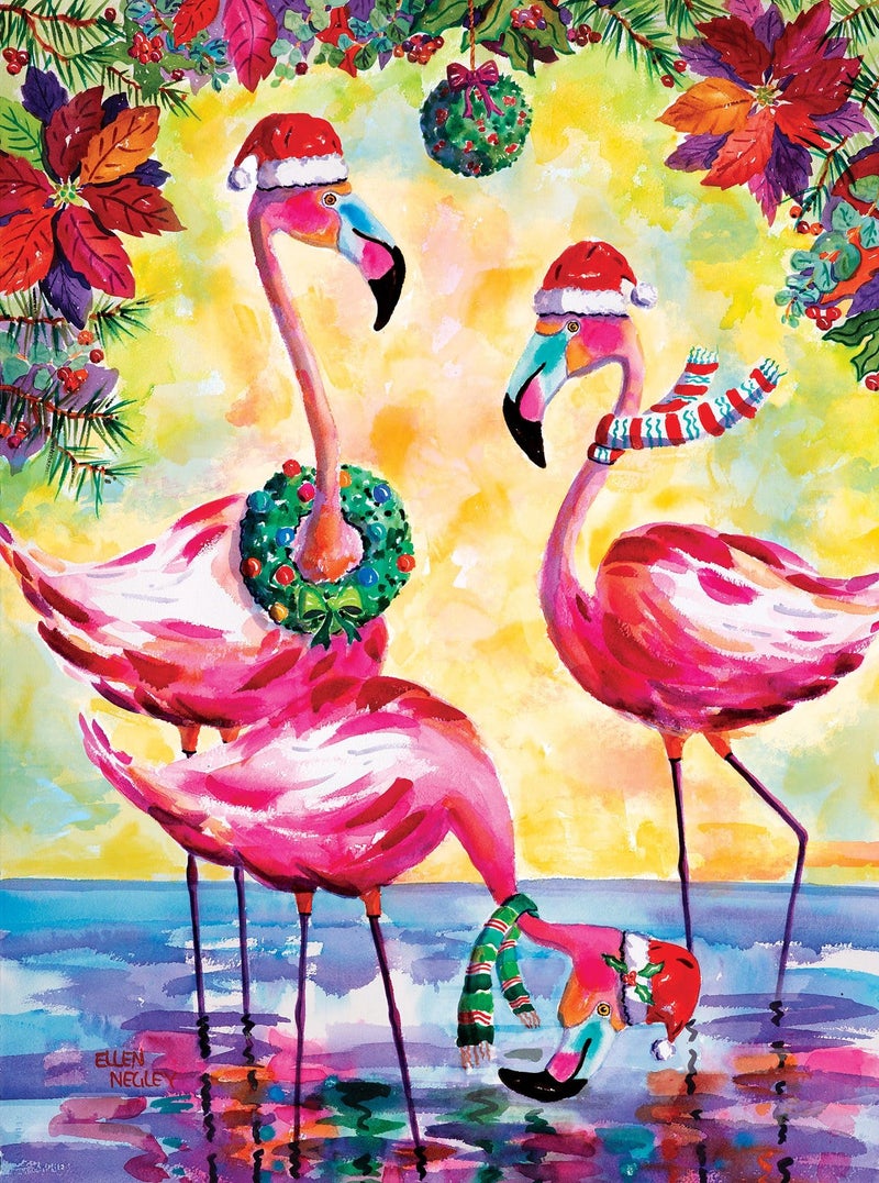 Springbok Festive Flamingos 500 Piece Jigsaw Puzzle for Adults and Family Colorful Coastal Holiday Puzzle Unique Cut Pieces Made in USA - Image 3