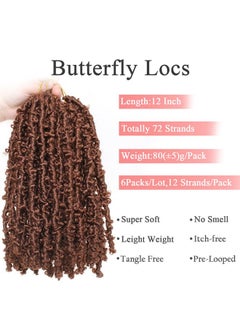 Leeven Leeven 6 Packs Copper Red Bob Distressed Butterfly Locs Crochet Hair Pre-looped Messy Butterfly Twist Locs Hair 12 Inch Short Butterfly Knotless Braids Locs Hair for Women 350#  - Image 3