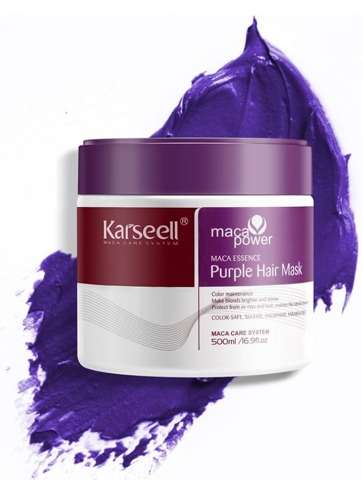 Karseell Maca Power Purple Hair Mask for Blonde & Highlighted Hair – Color Correcting, Anti-Brass, Deep Conditioning Treatment – Sulfate-Free – 500ml - Image 1