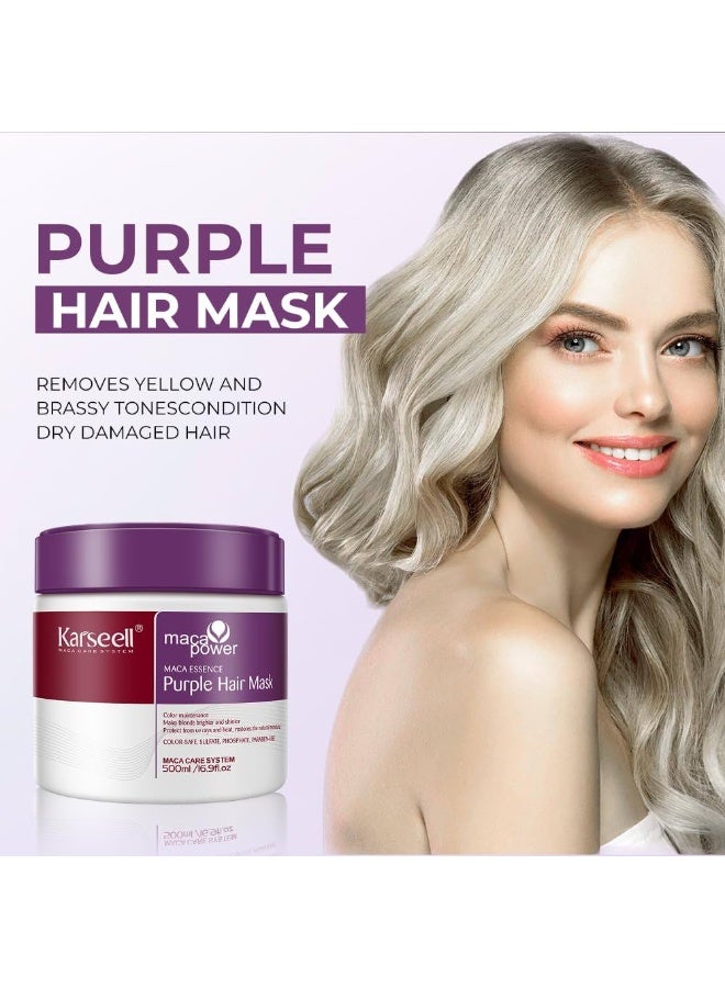 Karseell Maca Power Purple Hair Mask for Blonde & Highlighted Hair – Color Correcting, Anti-Brass, Deep Conditioning Treatment – Sulfate-Free – 500ml - Image 3