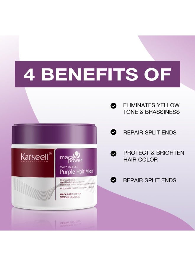 Karseell Maca Power Purple Hair Mask for Blonde & Highlighted Hair – Color Correcting, Anti-Brass, Deep Conditioning Treatment – Sulfate-Free – 500ml - Image 2