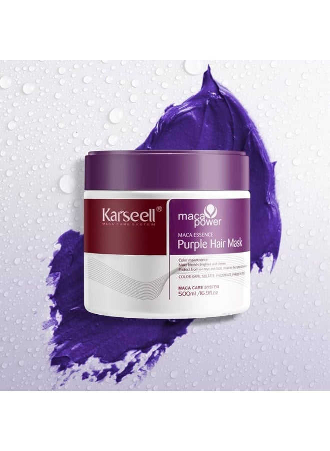 Karseell Maca Power Purple Hair Mask for Blonde & Highlighted Hair – Color Correcting, Anti-Brass, Deep Conditioning Treatment – Sulfate-Free – 500ml - Image 4