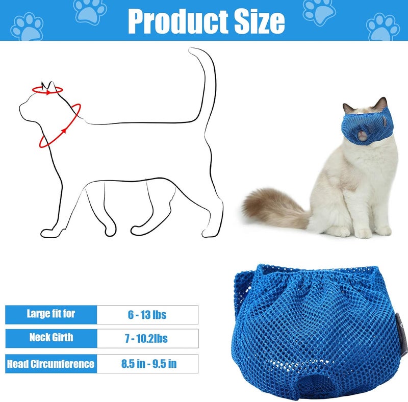 Weewooday 3 Pieces Cat Muzzles Breathable Mesh Muzzles Cat Grooming Restraint Bags with Muzzle Anti Bite Anti Meow for Prevent Cats from Biting (Blue, Pink) - Image 2