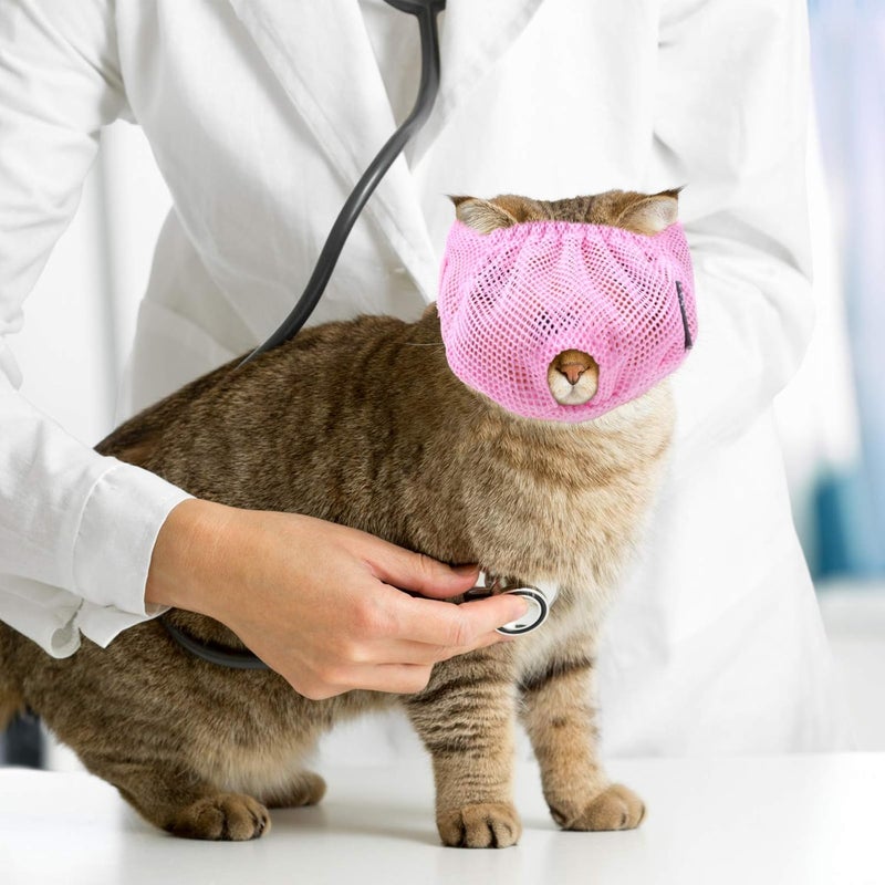 Weewooday 3 Pieces Cat Muzzles Breathable Mesh Muzzles Cat Grooming Restraint Bags with Muzzle Anti Bite Anti Meow for Prevent Cats from Biting (Blue, Pink) - Image 5