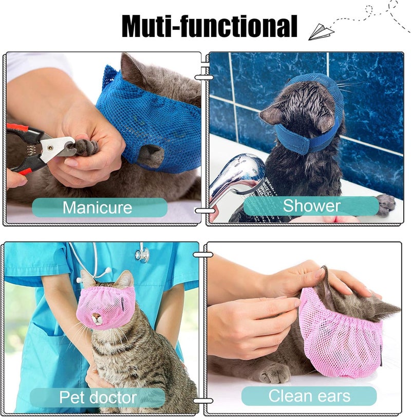 Weewooday 3 Pieces Cat Muzzles Breathable Mesh Muzzles Cat Grooming Restraint Bags with Muzzle Anti Bite Anti Meow for Prevent Cats from Biting (Blue, Pink) - Image 4