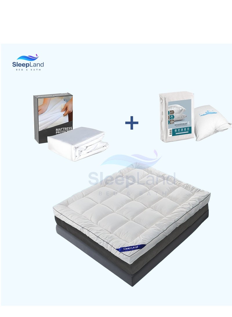 سليب لاند بكج ( لباد فندقي مقاس 200×120 سم ارتفاع 14 سم + واقي مرتبة مقاس 200×120 سم + طقم واقي مخدة ) - Image 1