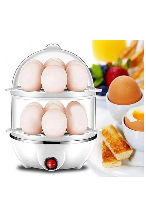 Egg Steamer, 350W Double-Layer Egg Boiler with 14 Egg Capacity, Rapid Electric Egg Cooker, for Boiled Eggs, Omelettes, Steamed Vegetables, and Seafood with Auto Shut-Off