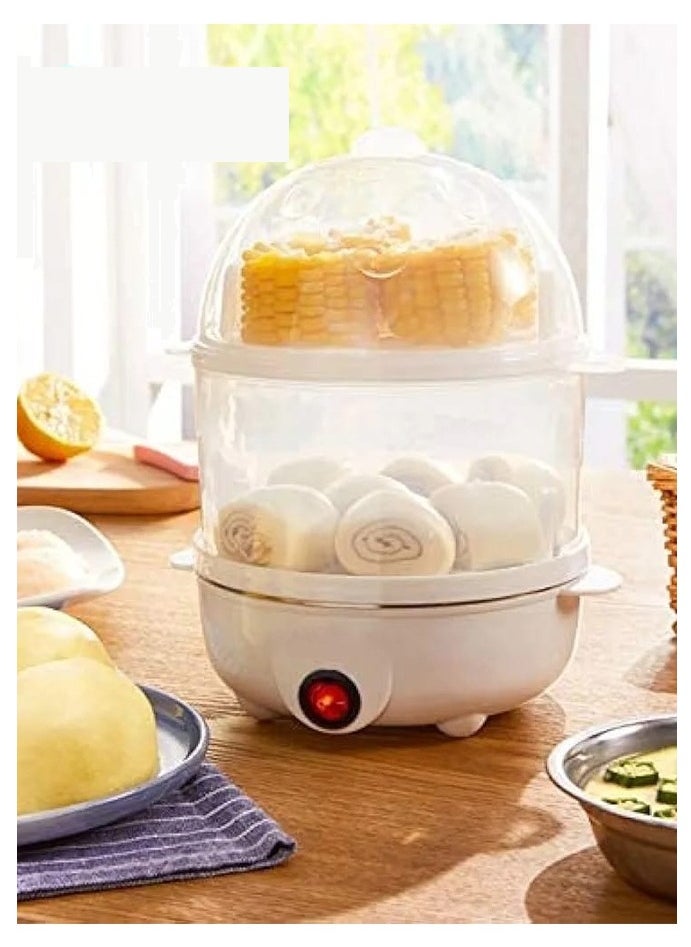 Egg Steamer, 350W Double-Layer Egg Boiler with 14 Egg Capacity, Rapid Electric Egg Cooker, for Boiled Eggs, Omelettes, Steamed Vegetables, and Seafood with Auto Shut-Off
