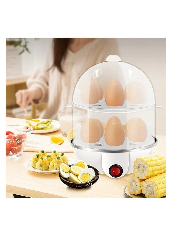 Egg Steamer, 350W Double-Layer Egg Boiler with 14 Egg Capacity, Rapid Electric Egg Cooker, for Boiled Eggs, Omelettes, Steamed Vegetables, and Seafood with Auto Shut-Off