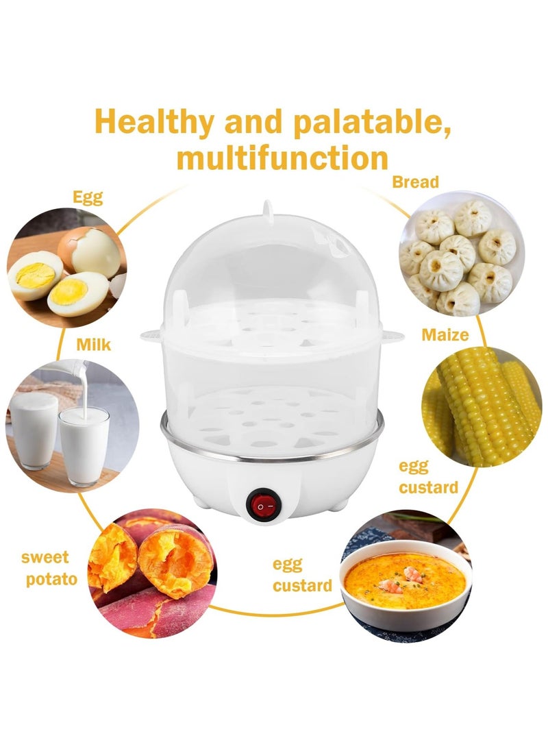 Egg Steamer, 350W Double-Layer Egg Boiler with 14 Egg Capacity, Rapid Electric Egg Cooker, for Boiled Eggs, Omelettes, Steamed Vegetables, and Seafood with Auto Shut-Off