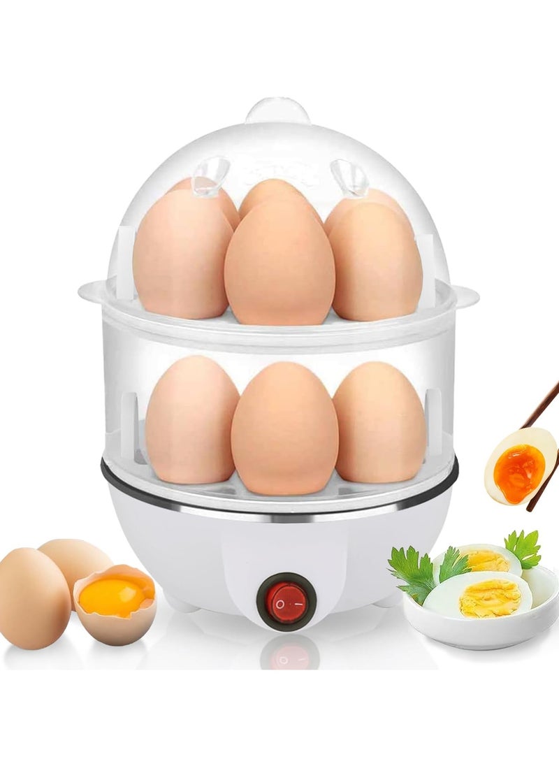 Egg Steamer, 350W Double-Layer Egg Boiler with 14 Egg Capacity, Rapid Electric Egg Cooker, for Boiled Eggs, Omelettes, Steamed Vegetables, and Seafood with Auto Shut-Off