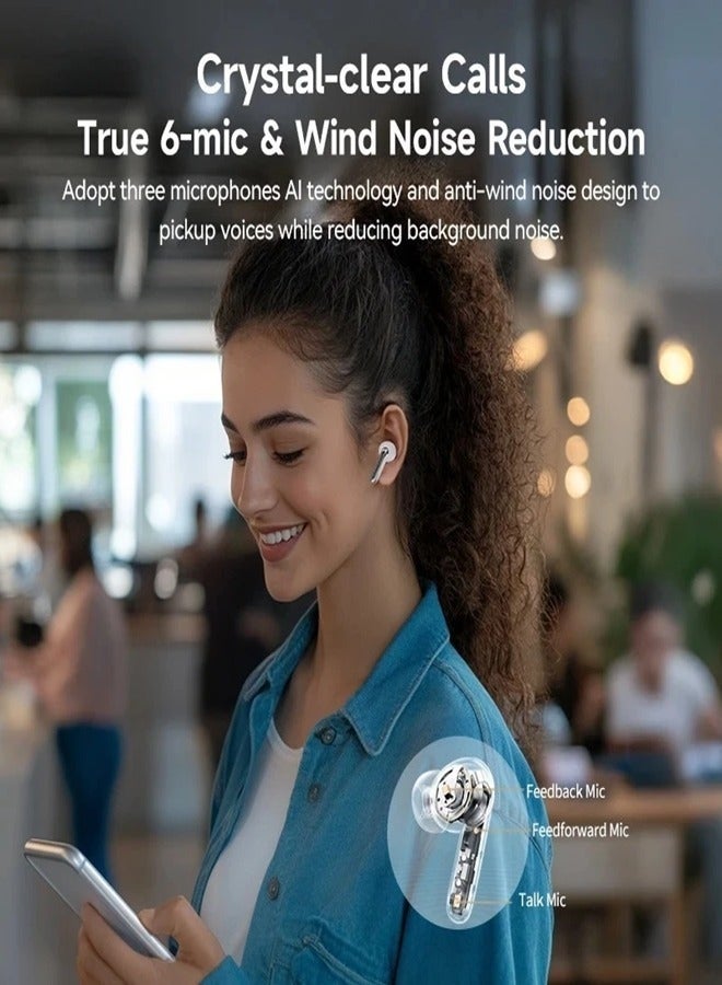 عربست سماعات أذن MeloBuds N50 ANC، تقنية إلغاء الضوضاء المزدوجة المتقدمة، جودة صوت محسنة، عمر بطارية طويل 28 ساعة، ملاءمة مريحة وآمنة، وضع الشفافية، عناصر تحكم باللمس ومقاومة للماء IPX5 - أبيض - Image 4