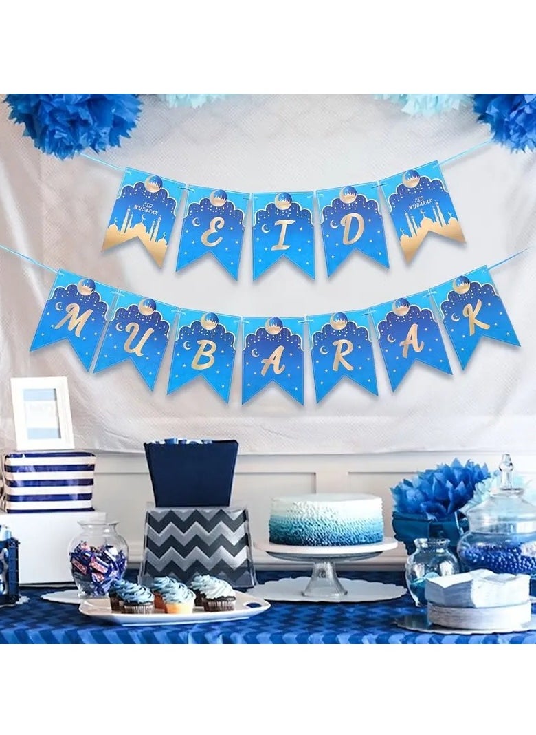 Home Care 1pc Eid Mubarak Hanging Banner, Islamic Muslim Party Supplies, Ramadan Decorations for Home, Classic Style Paper Pendants with Hanging Flags, No Electricity Required, for Eid Al-Fitr Celebrations 11.5X16 cm  - Image 3
