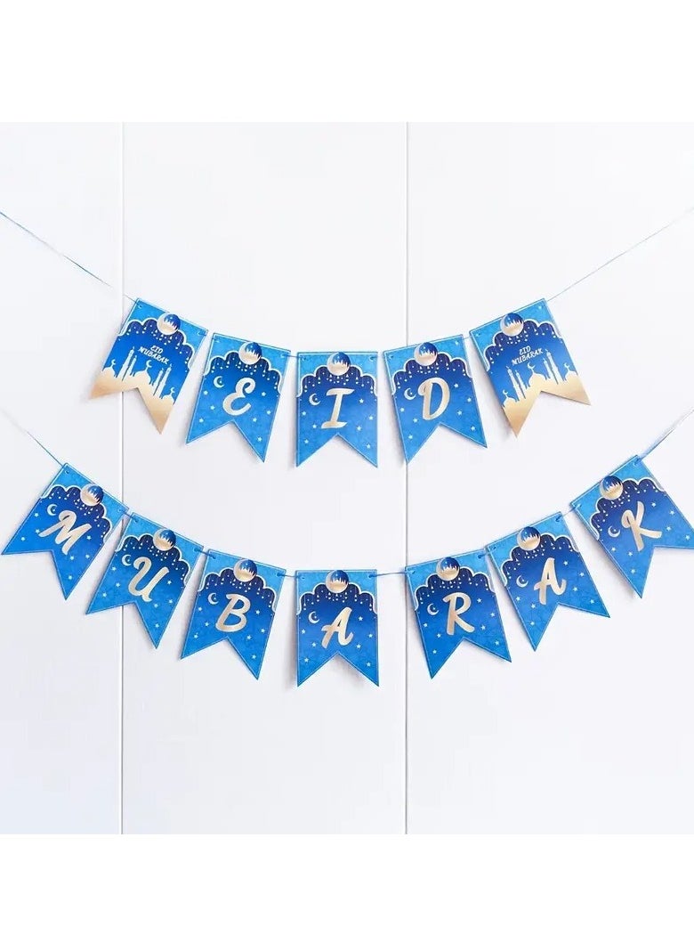 Home Care 1pc Eid Mubarak Hanging Banner, Islamic Muslim Party Supplies, Ramadan Decorations for Home, Classic Style Paper Pendants with Hanging Flags, No Electricity Required, for Eid Al-Fitr Celebrations 11.5X16 cm  - Image 4