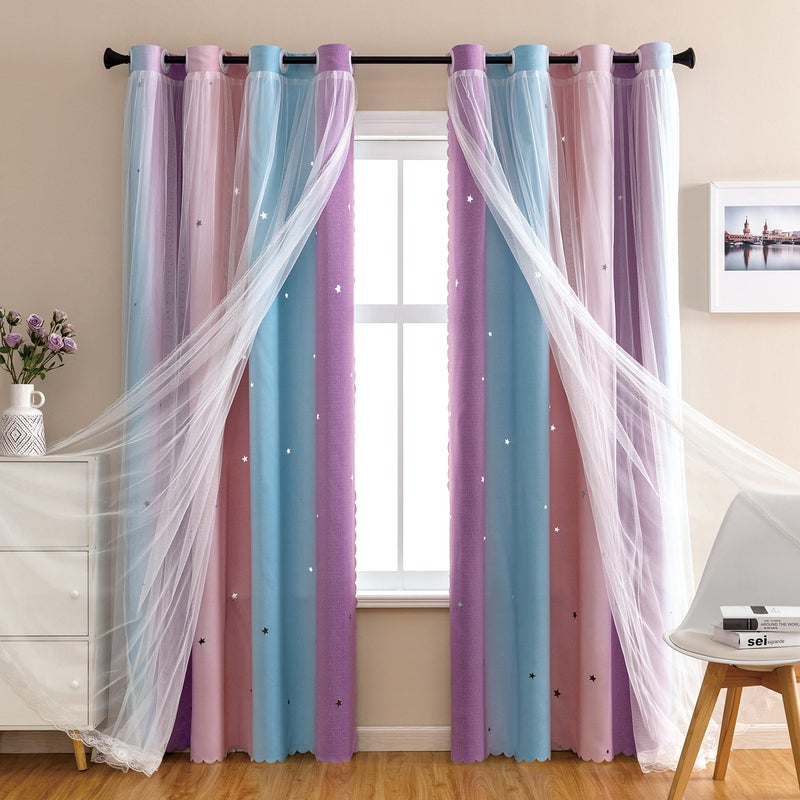 XiDi XiDi Pink  Purple Curtains Unicorn Wall Decals for Kids  Toddler Rooms 108 Inches Long 52 Inches Wide 