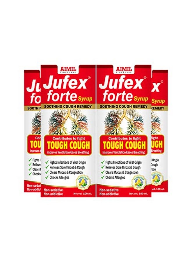 AIMIL Jufex Forte Syrup - 100ml (Pack of 4) | Ayurvedic Herbal Syrup for Tough Cough, Sore Throat, Congestion and Respiratory Wellness | Non-Alcoholic & No Drowsiness - Image 1