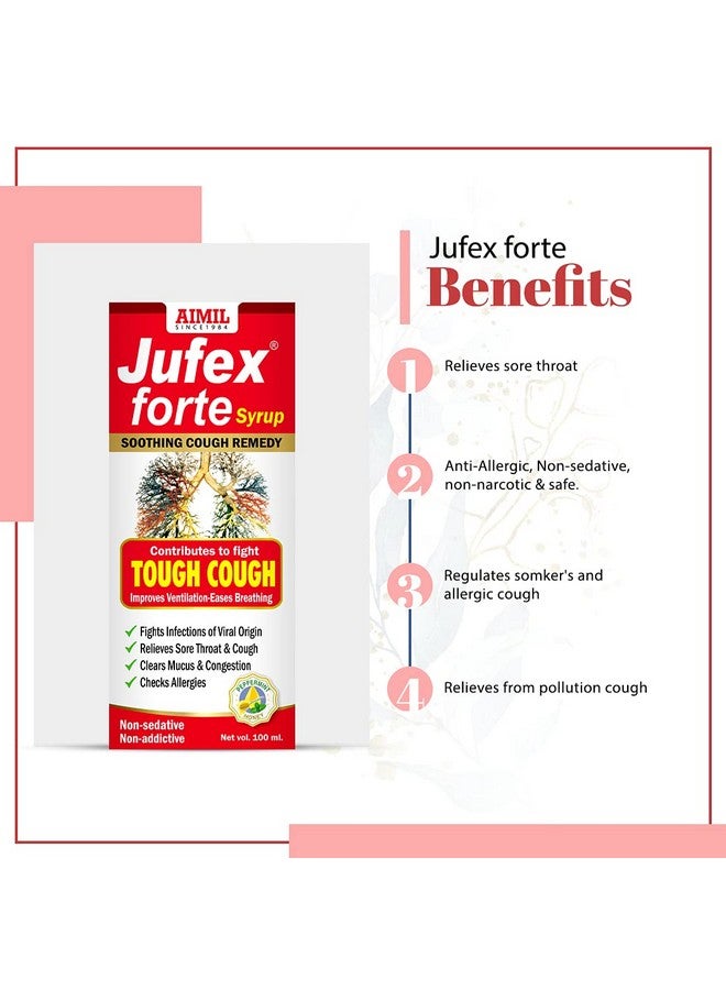 AIMIL Jufex Forte Syrup - 100ml (Pack of 4) | Ayurvedic Herbal Syrup for Tough Cough, Sore Throat, Congestion and Respiratory Wellness | Non-Alcoholic & No Drowsiness - Image 2