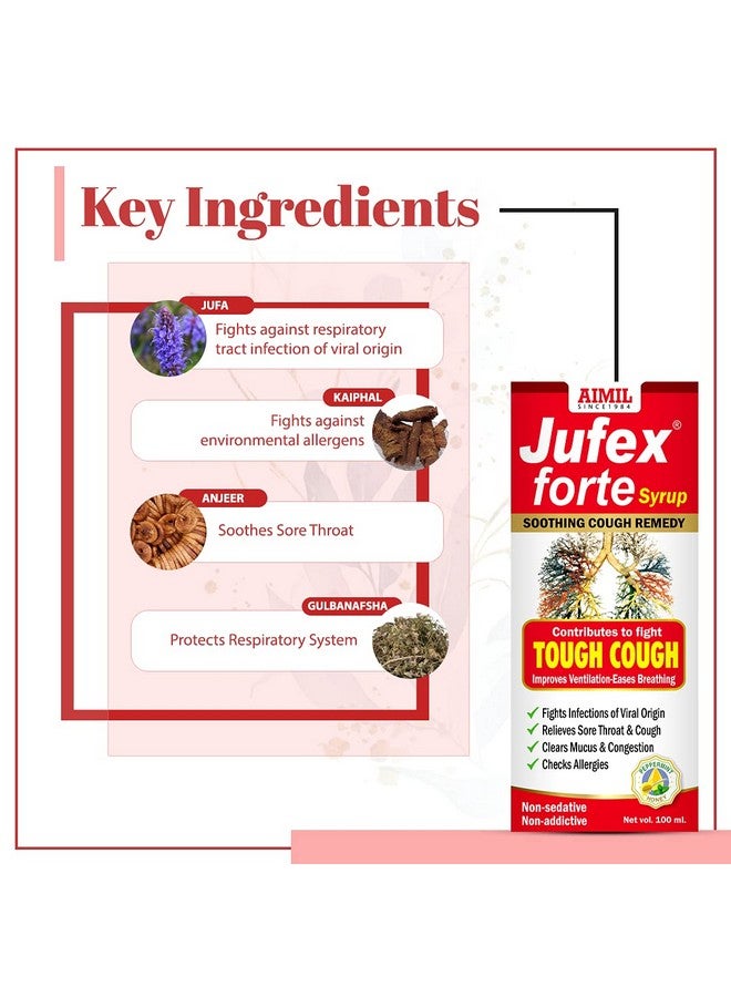 AIMIL Jufex Forte Syrup - 100ml (Pack of 4) | Ayurvedic Herbal Syrup for Tough Cough, Sore Throat, Congestion and Respiratory Wellness | Non-Alcoholic & No Drowsiness - Image 3
