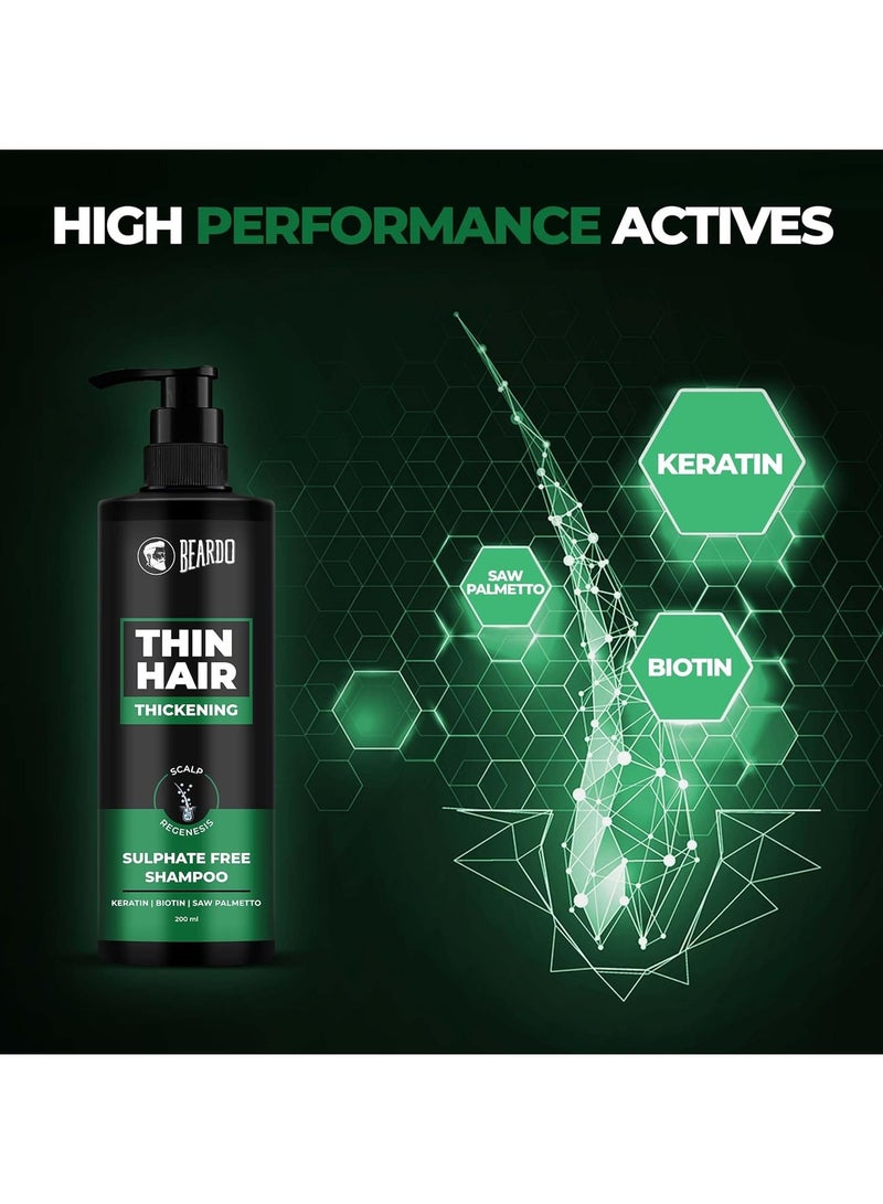 BEARDO Thin Hair Thickening Sulphate Free Shampoo for Men 200 ml | With Biotin, Keratin, Saw Palmetto | Sulphate and Paraben Free Shampoo | For Strong & Thick Hair - Image 4