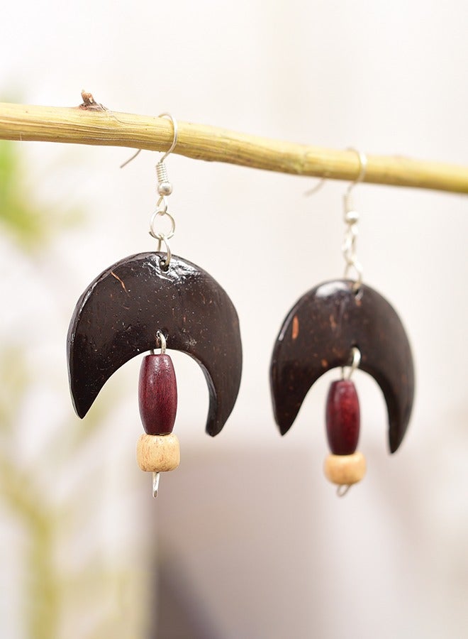 N & H Eco-friendly Handmade Jewellery Coconut Wooden Earrings Lightweight Hoopwire Earrings Bohemian Pendant Dangle Earrings Set - Image 3