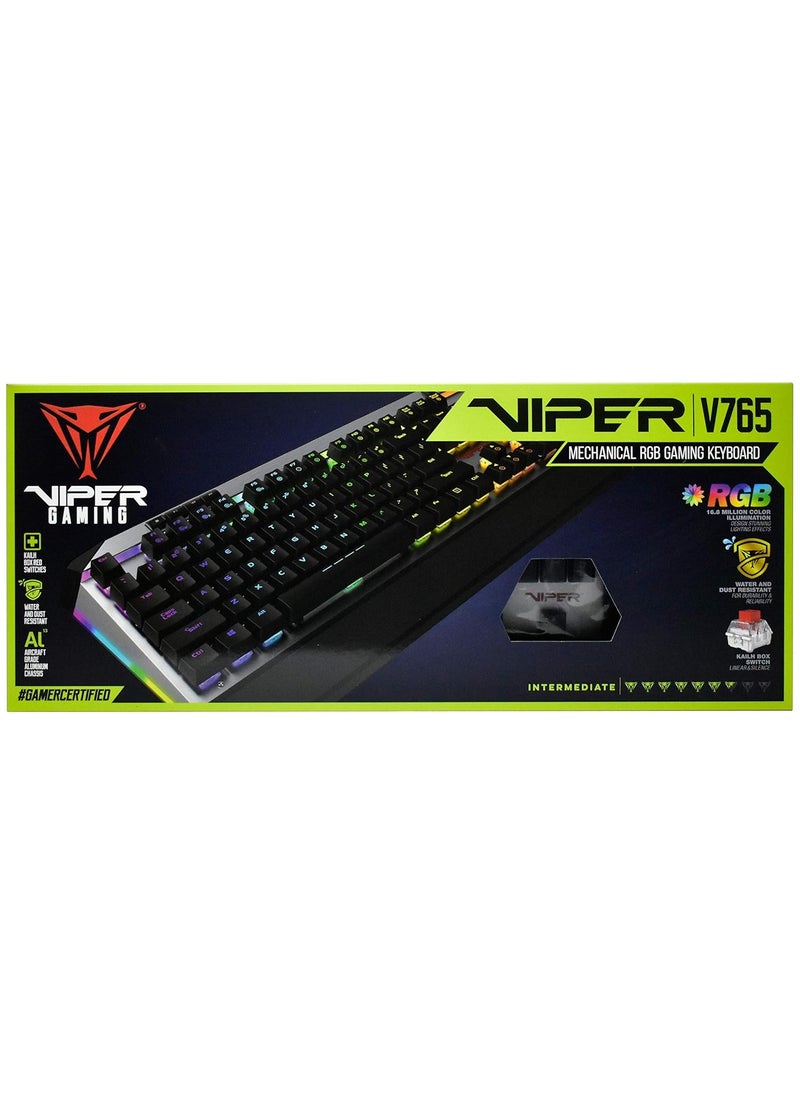 PATRIOT - Patriot Viper Gaming V765 Mechanical RGB Illuminated Gaming Keyboard w/ Media Controls - Kailh Box Switches, 104-Standard Keys, Removable Magnetic Palm Rest - Image 1
