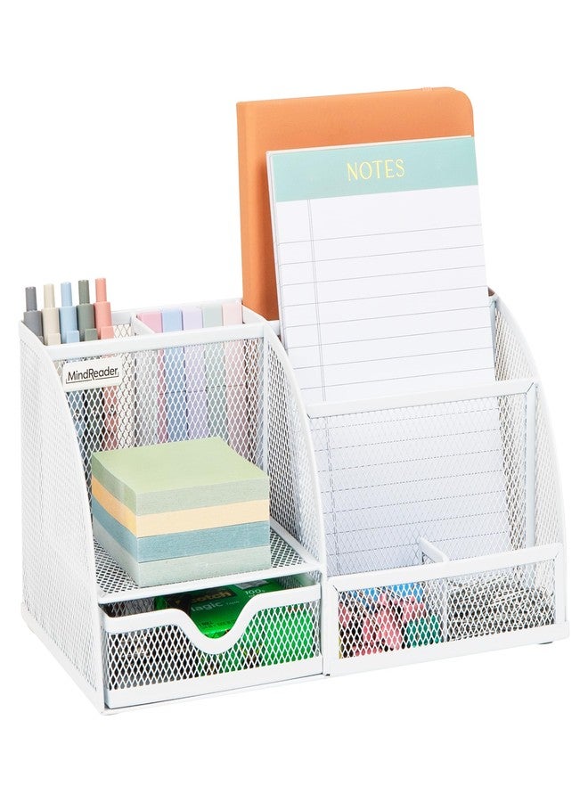 Mind Reader 7-Compartment Desktop Organizer, File & Accessory Storage, Metal Mesh Office Organizer for Desk, Workspace, Mail, White - Image 1