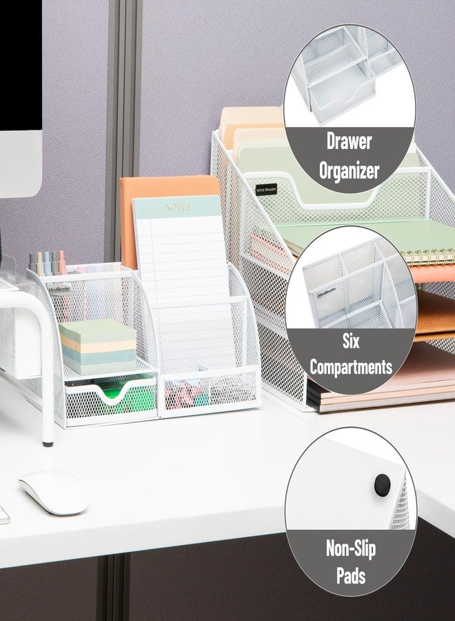 Mind Reader 7-Compartment Desktop Organizer, File & Accessory Storage, Metal Mesh Office Organizer for Desk, Workspace, Mail, White - Image 4