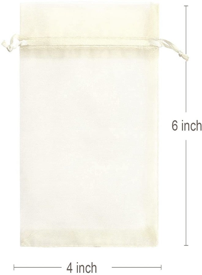 Akstore 100PCS 4x6 (10x15cm Drawstring Organza Jewelry Favor Pouches Wedding Party Festival Gift Bags Candy Bags (Beige - Image 2