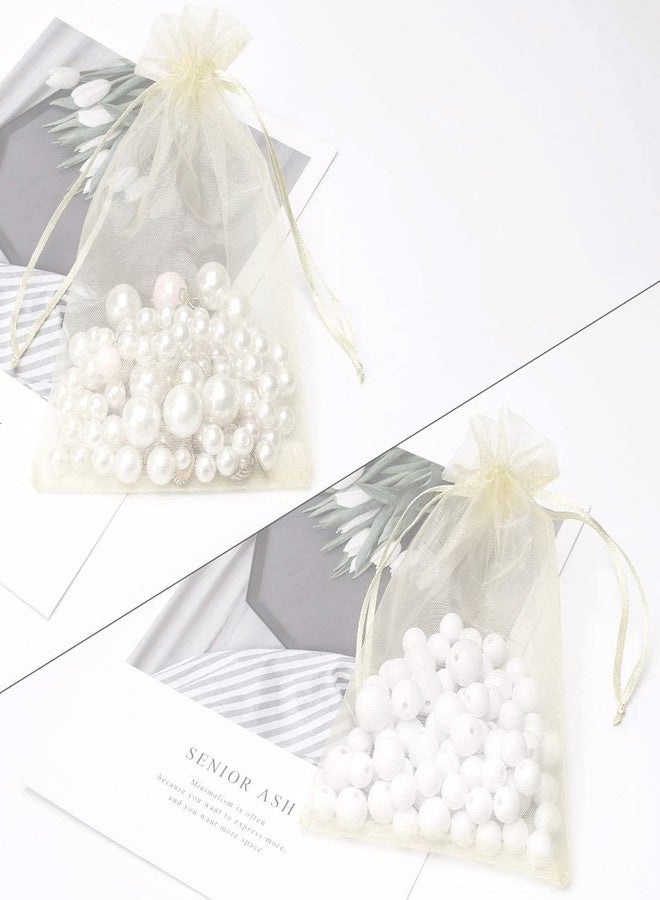 Akstore 100PCS 4x6 (10x15cm Drawstring Organza Jewelry Favor Pouches Wedding Party Festival Gift Bags Candy Bags (Beige - Image 5