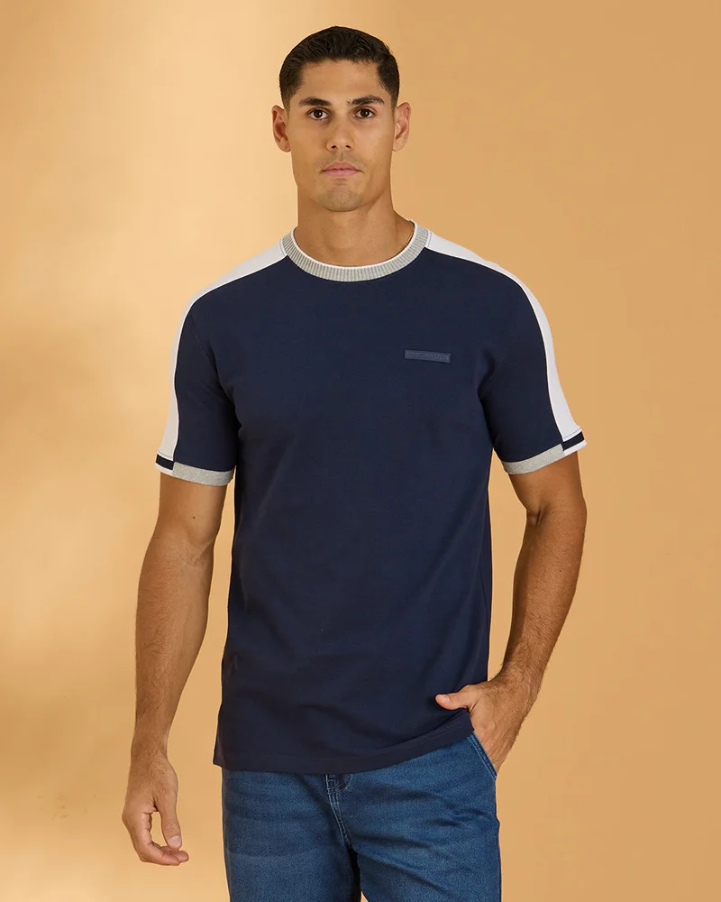 Redtag Men Navy Cut And Sew T-Shirt
