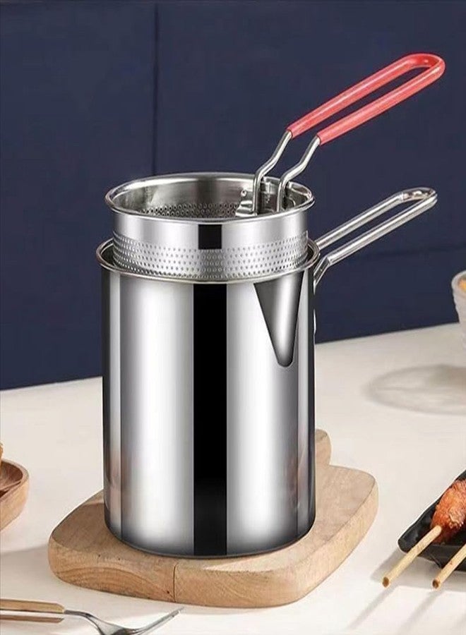 BIRZAR Small Deep Frying Pot with Strainer Basket - 1200ml Stainless Steel Pan with Handle | Ideal for Frying French Fries, Chicken Wings, Shrimp, Fish, Boiling Butter, and Pasta (1 Piece) - Image 1