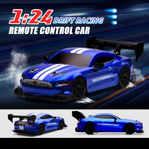 jaming 1:24 Scale RC Drift Car,4WD 2.4GHz High Speed Racing Hobby Sport Toy Car Vehicle with LED Lights,Racing and Drift Wheels for Adult Boys Girls Kids Gift (8602-Blue) - Image 3