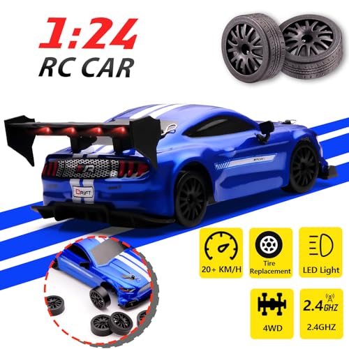jaming 1:24 Scale RC Drift Car,4WD 2.4GHz High Speed Racing Hobby Sport Toy Car Vehicle with LED Lights,Racing and Drift Wheels for Adult Boys Girls Kids Gift (8602-Blue) - Image 2
