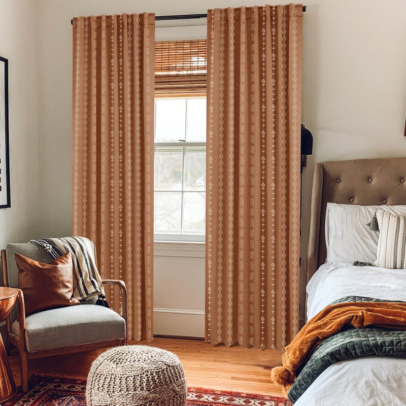 Lino Rosa Black Out Room Darkening Curtains 63 Inch Long for Bedroom Windows 2 Panel Set,Colorful Boho Chic Farmhouse Retro Hippie Terracotta Printed Pretty Blackout Curtains 63 Inch Length for Living Room - Image 5
