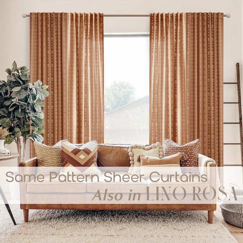 Lino Rosa Black Out Room Darkening Curtains 63 Inch Long for Bedroom Windows 2 Panel Set,Colorful Boho Chic Farmhouse Retro Hippie Terracotta Printed Pretty Blackout Curtains 63 Inch Length for Living Room - Image 4